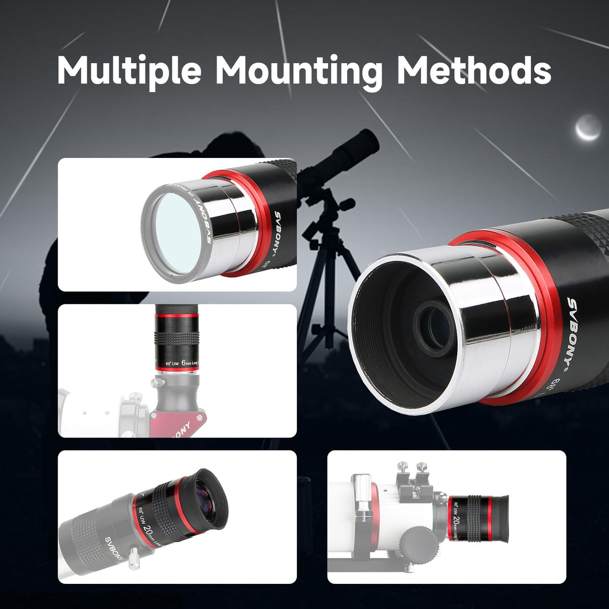 SVBONY Telescopio Ocular FMC de Banda Ancha, Accesorio de telescopio de película Verde de 1.25 68 Grados Ultra Gran Angular para telescopio astronómico (6 mm, 9 mm, 15 mm, 20 mm)