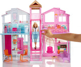 Barbie Supercasa, casa de muñecas con Accesorios , con Cuatro Habitaciones, terraza en la azotea, Detalles realistas, Piscina y Muebles, DLY32