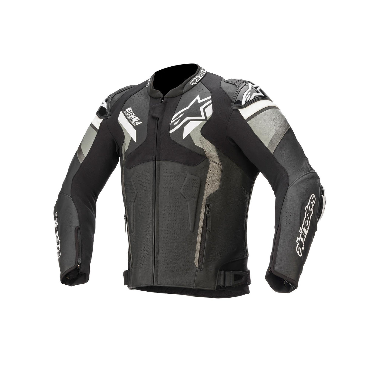 Alpinestars Atem V4-Chaqueta de Piel, Color Negro, Gris y Blanco Ropa de Moto, 48 para Hombre