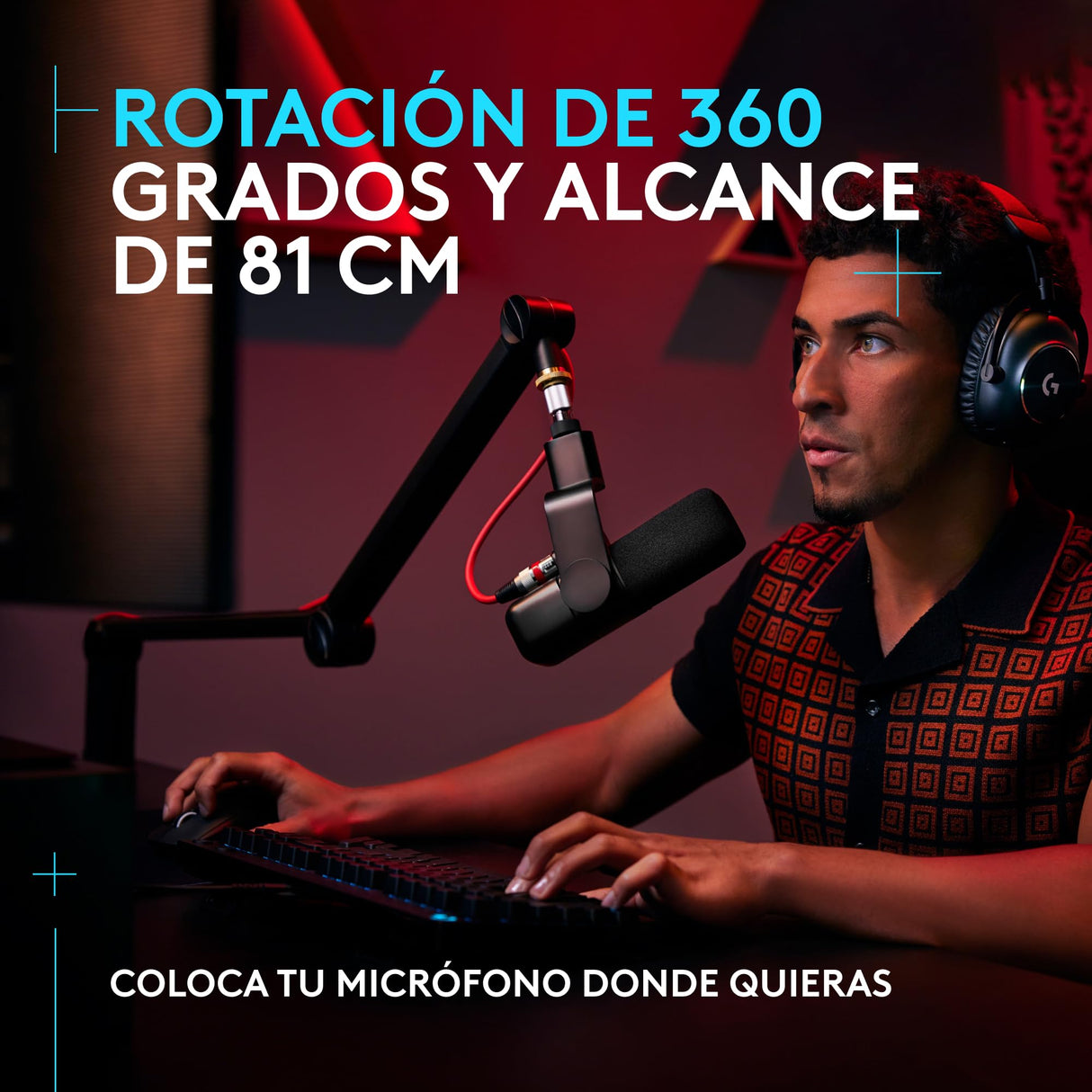 Logitech G Compass, brazo articulado para micrófono para difusión premium, resortes internos, abrazadera de escritorio y distribución de cables integrada, grabación, gaming, streaming - Negro