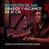 Logitech G Compass, brazo articulado para micrófono para difusión premium, resortes internos, abrazadera de escritorio y distribución de cables integrada, grabación, gaming, streaming - Negro