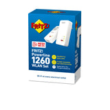 Fritz!Powerline 1260 WLAN Set International - Adaptador/Extensor de Red por línea eléctrica, PLC, IEEE P1901, 1200 Mbps, Base WiFi AC integrada, Mesh, 1 Puerto Gigabit, Interfaz en Español