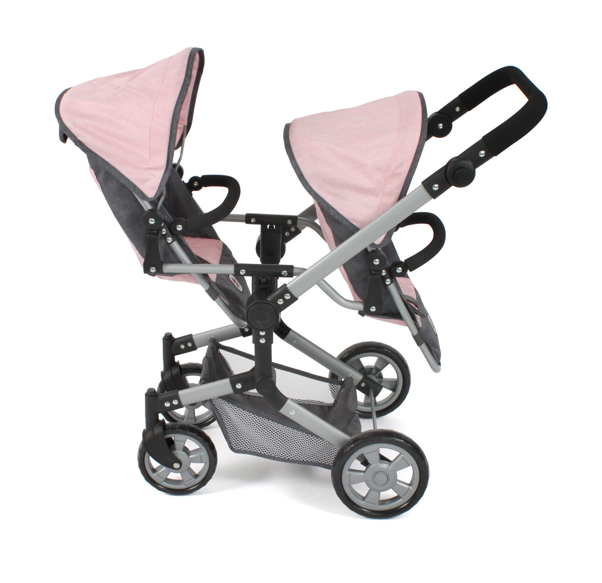 Bayer Chic 2000 - Cochecito para muñecas Linus Duo para niños de 4 a 8 años, Melange Gris Oscuro, Rosa, 690-81