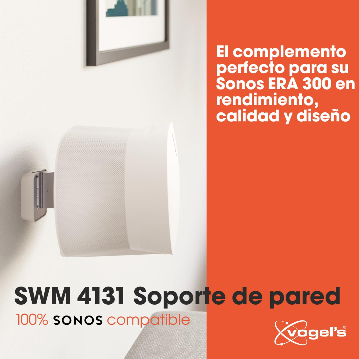Vogel's SWM 4131 Soporte de Pared para Sonos ERA 300, Máx. 5 kg, Inclinable -30º/+30º, Girar hasta 60º, Blanco