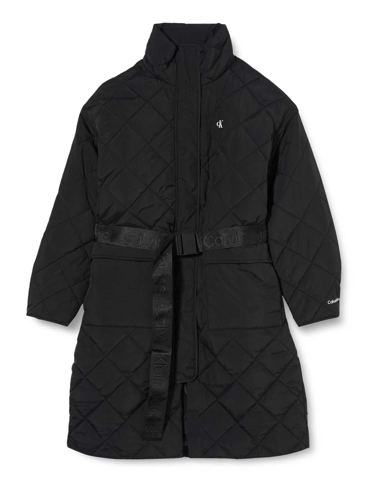 Calvin Klein Jeans Belted Quilted Coat J20J222581 Abrigos de Tejido, Negro (CK Black), L para Mujer