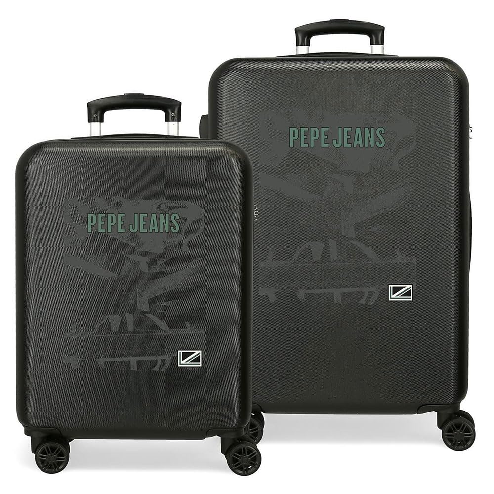 Pepe Jeans Davis Juego de maletas Negro 55/65 cms Rígida ABS Cierre de combinación lateral 91 6 kgs 4 Ruedas dobles Equipaje de Mano