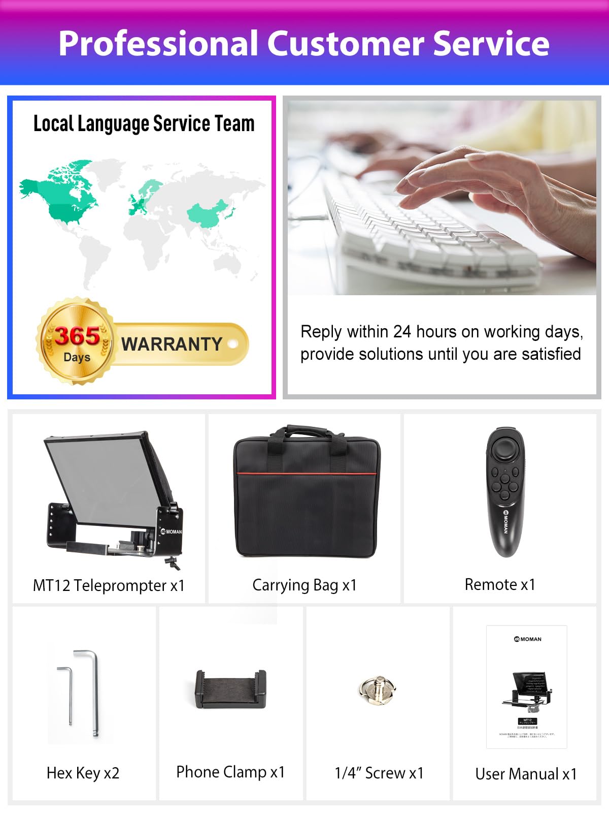 Moman MT12 Teleprompter Metálico de 12,9 Pulgadas, con App Remota y Control Remoto, Soporte Ajustable - Compatible con iPad, iPhone, Tabletas, Smartphones y Cámaras DSLR