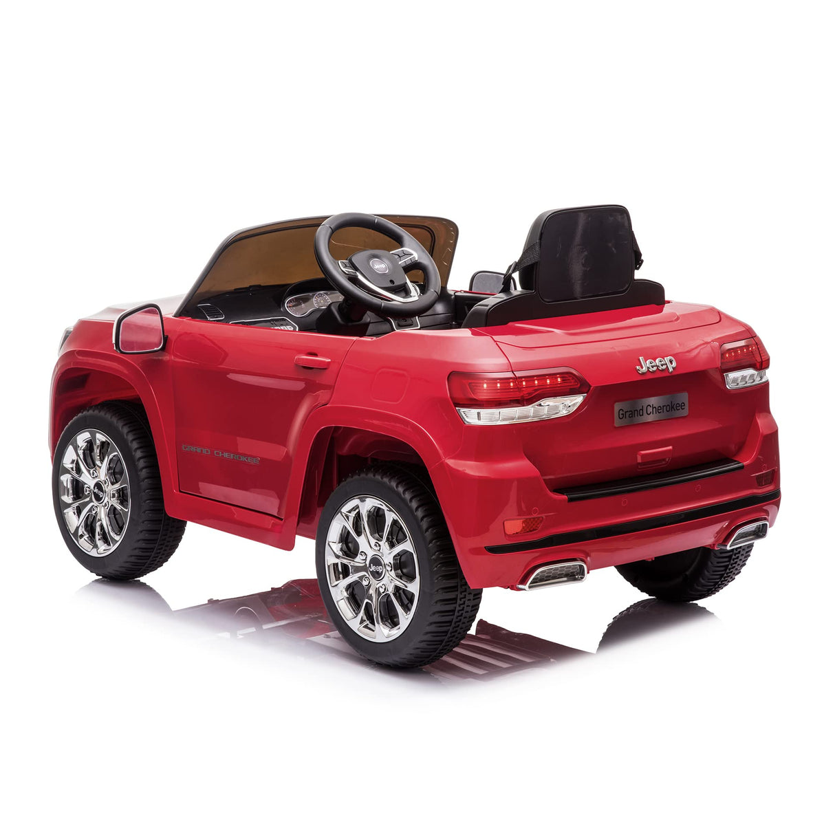 FEBER Jeep Cherokee Rojo 12V, Coche eléctrico, 1 Plaza, radiocontrol: Faros con luz, 2 Marchas, Acelerador y Freno eléctrico, de 3 a 8 años, Famosa (800013450)