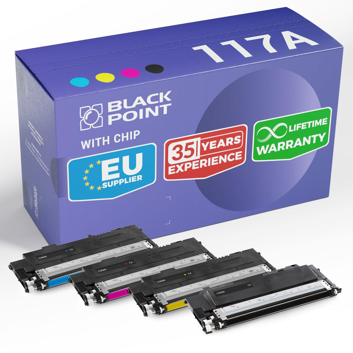 Black Point Juego de 4 Cartuchos de Tóner para HP 117A 43% de aumento de la productividad W2070A W2071A W2072A W2073A con Chip para HP Color Laser MFP 178nw 179fwg 179fnw 178nwg Color Laser 150a 150nw