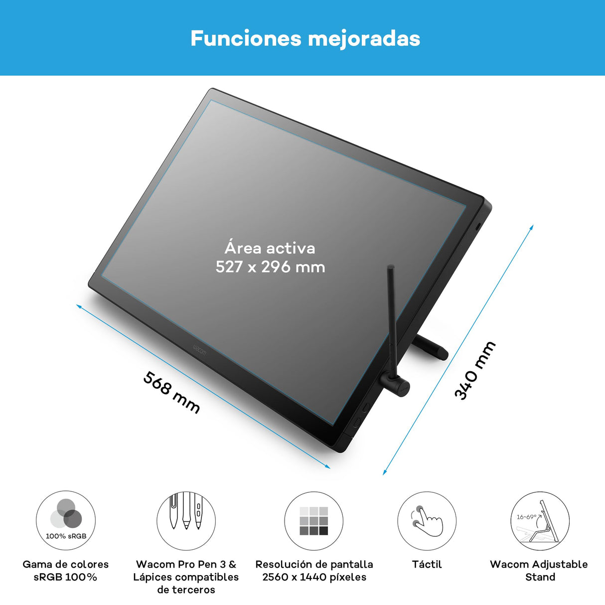 Wacom Cintiq 24 Touch (Edición 2025) – Pantalla táctil 2.5K con lápiz Wacom Pro Pen 3, Vidrio antirreflejo y Soporte ergonómico Ajustable