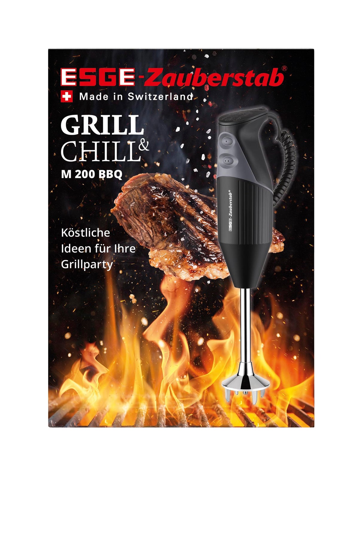 ESGE 98215 ESGE-Zauberstab M 200 - Batidora de mano para barbacoa, hasta 17.000 rpm, 200 W, con accesorio para picar, color negro