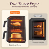 Cosori Turbo Tower Pro Freidora de Aire 10.8L 2630W, Revestimiento Cerámico y Doble Cesta, Tecnología Avanzada con Motor DC y Dual Blaze, Ahorro de Energía y Más Rápida, 7 Funciones, Ahorra de Espacio