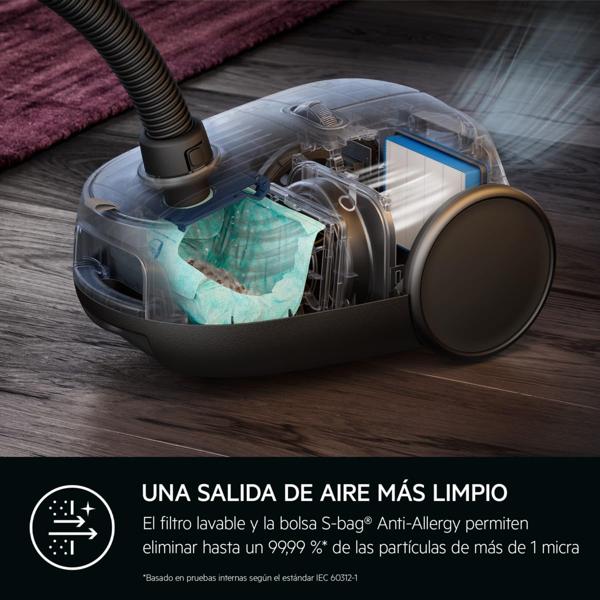 AEG AB61H6SW Aspiradora de Trineo con Bolsa, 850W de Potencia, 3,5L de Capacidad, Radio de acción 12m, Ruedas XL, Filtro Lavable, 3 cepillos + 3 Accesorios, 10 años garantía Motor, Blanco