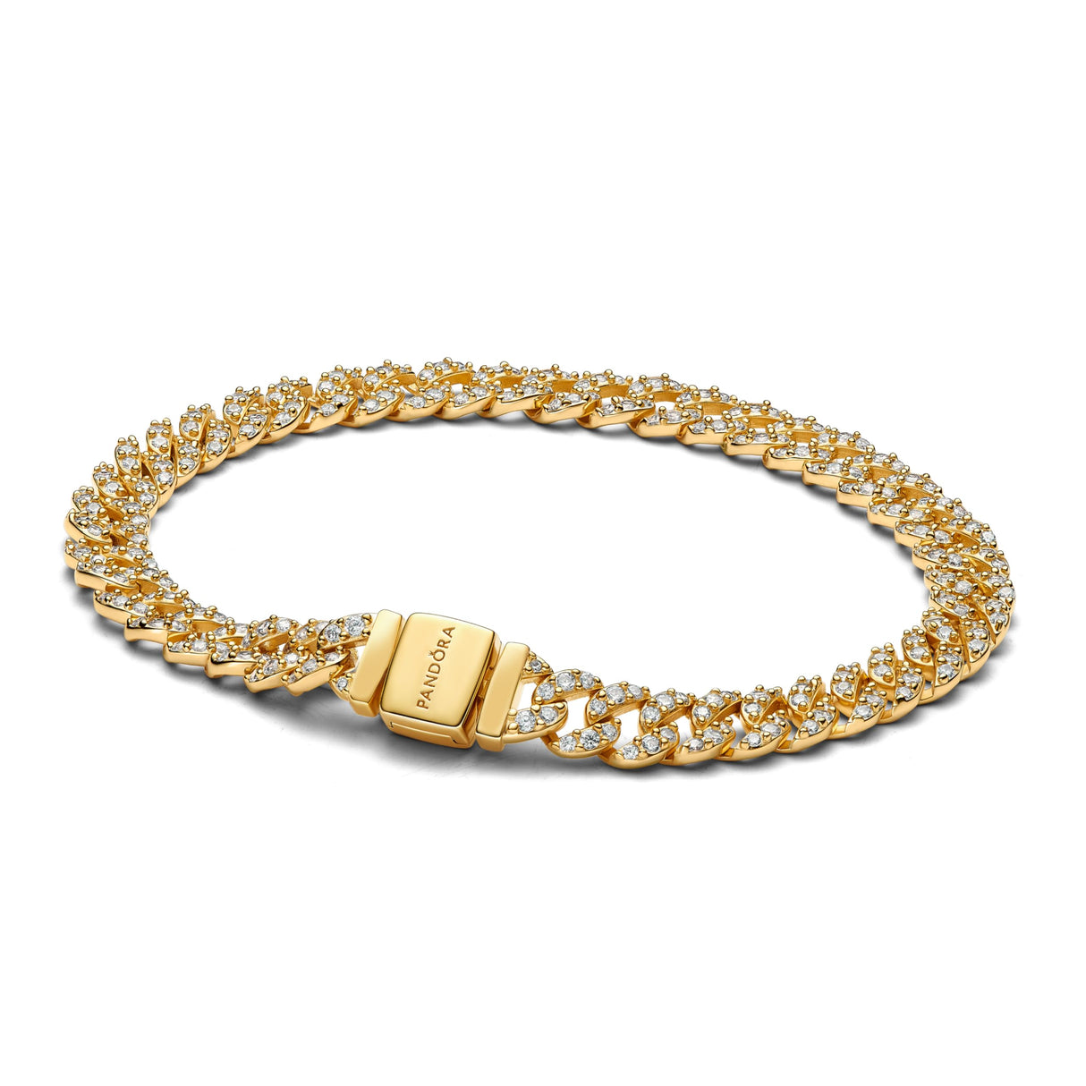 PANDORA Pulsera para mujer, color dorado 563008C01, 18cm, Plata de ley, Circonita cúbica