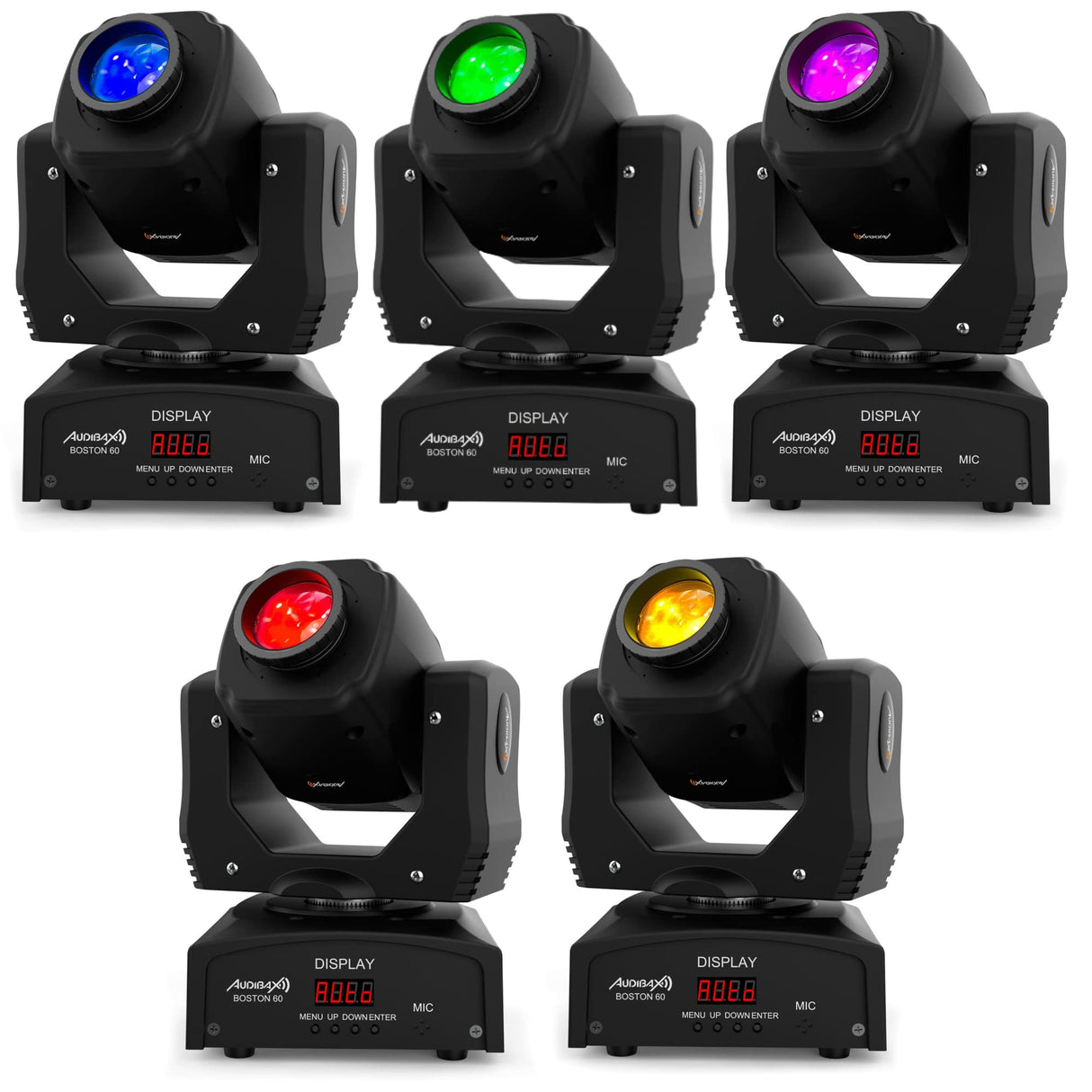 Audibax Boston 60 - Cabeza Móvil LED Spot de 60W - Luz LED DMX para Discoteca - Foco Profesional Móvil - 1 Luz Blanca Spot y 7 Colores - Flash con Múltiples Modos de Control - Iluminación de Escenario