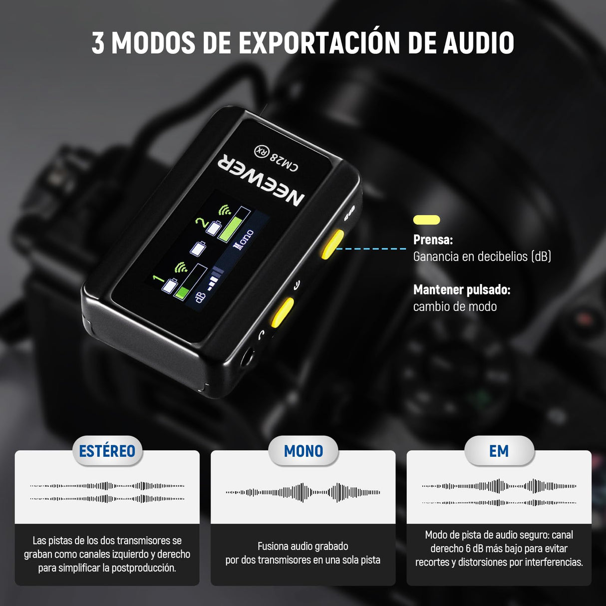 NEEWER CM28 Sistema Micrófono Lavalier Inalámbrico con Estuche Carga Cancelar Ruido 4GB Almacenamiento 9H Grabación 48KHz Audio 16 Bits Micrófono Solapa Compatible con iPhone iPad Android PC Cámara