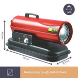 Perel Calefactor de aire forzado diesel portátil, calefactor de queroseno para interiores y exteriores, obras, talleres, garajes, calefactores industriales, bajo consumo de combustible, seguridad