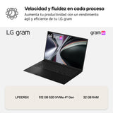 LG gram 16Z90TL-G.AU85BN - Ordenador Portátil Ultraligero de 16" Intel Core Ultra 7 258V, 32 GB RAM, 512 GB SSD, IPS Antirreflejo, 1239g, 28.5h, Windows 11, Teclado QWERTY Español, Negro Carbón