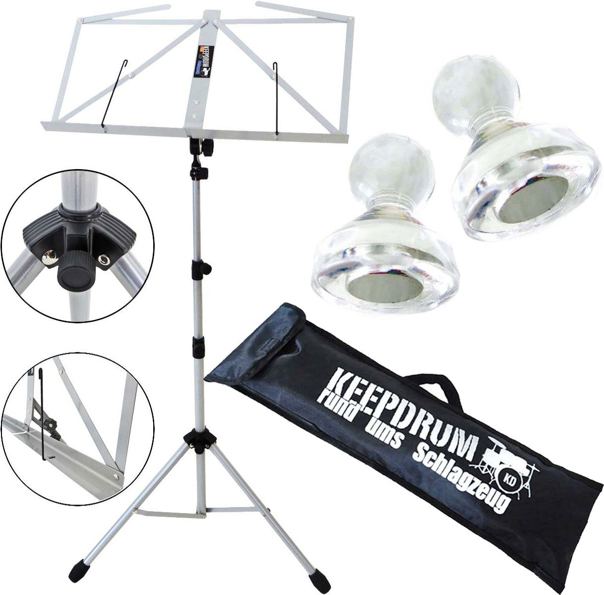 Keepdrum MUS3SV - Atril para partituras (incluye funda y 2 imanes), color plateado