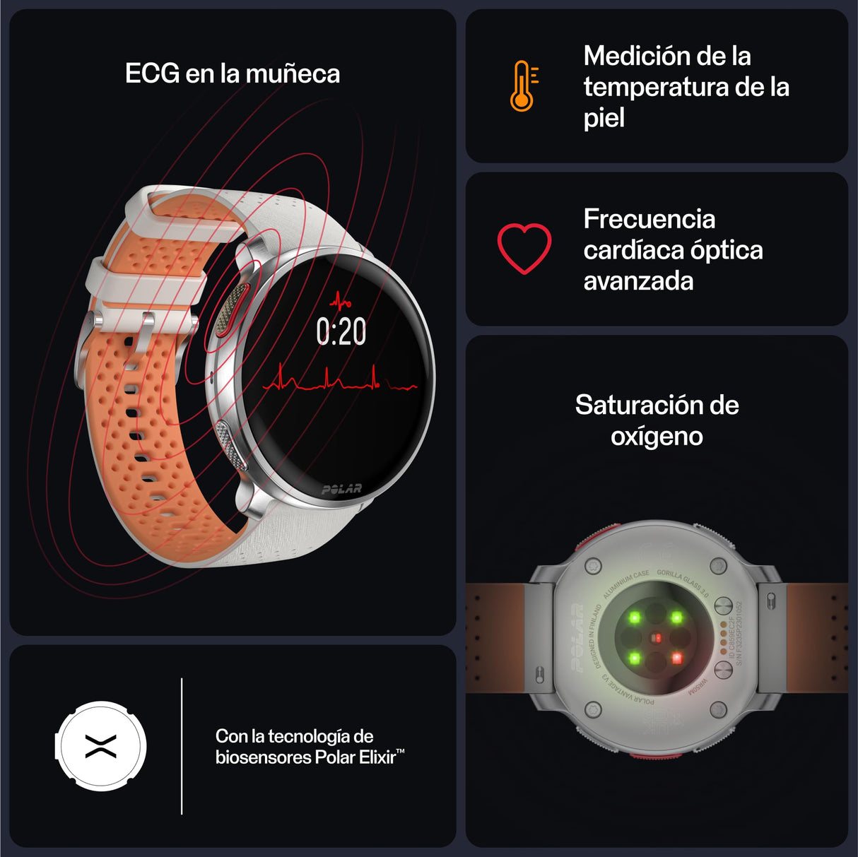 Polar Vantage V3, reloj deportivo con GPS, monitor de frecuencia cardíaca avanzado, duración de la batería ampliada, para hombre y mujer, mapas offline, running, triatlón, S-L, Plata-Albaricoque