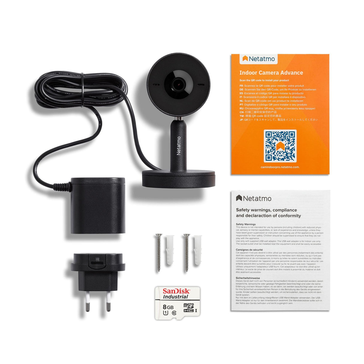 Netatmo Cámara Inteligente para Interiores Advance - Reconocimiento Facial Optimizado por IA, Audio Bidireccional, Ángulo de visión Amplio de 130°, HDR 2K, 30 fps, Zoom X16, 2X SD - Negro