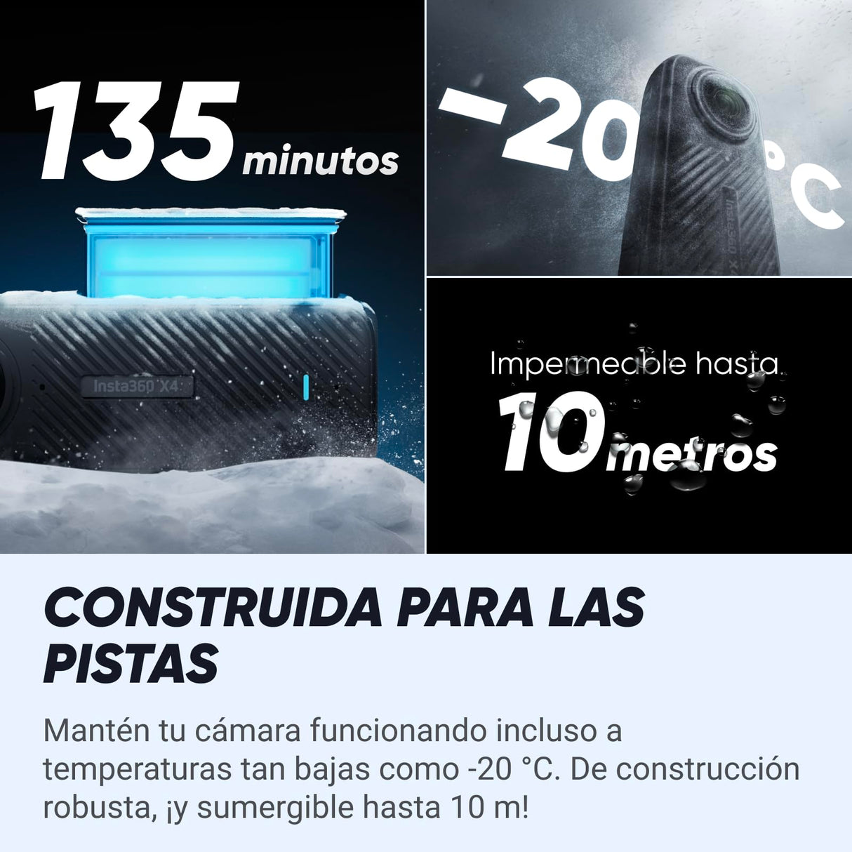 Insta360 X4 Paquete de Snowboard - Cámara de acción Impermeable 8K 360, Vídeo 4K Gran Angular, Efecto Selfie Stick Invisible, Protectores de Lente Extraíbles, 135 Min Batería, Edición IA