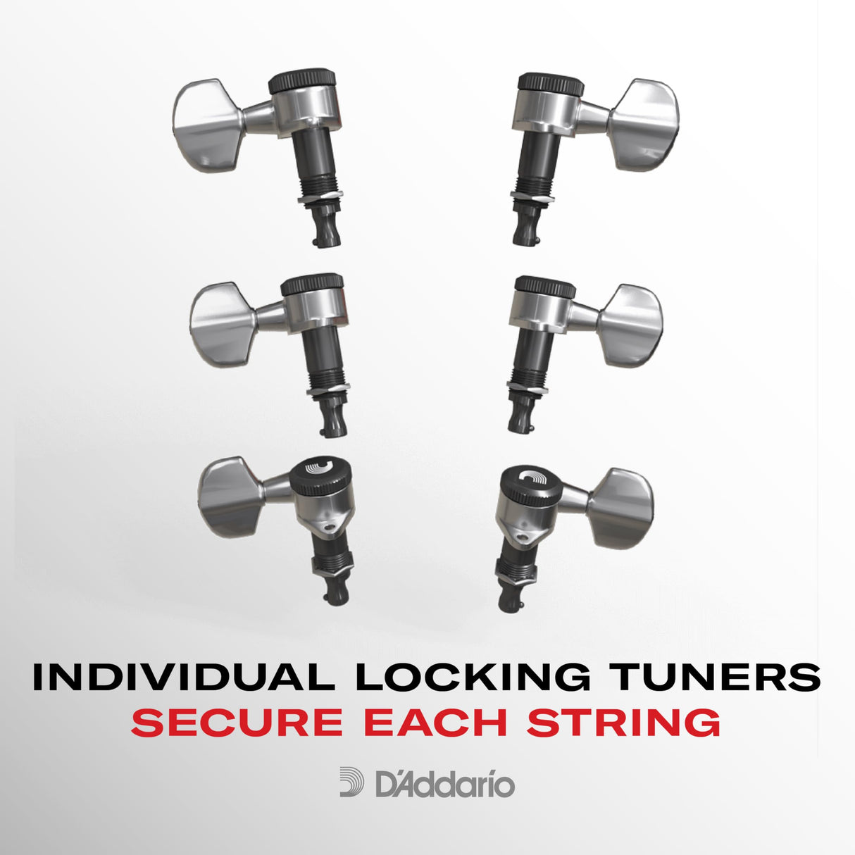 Afinadores D'Addario Auto-Trim con bloqueo para cuerdas de guitarra, clavijas de afinación para ajuste 6 en línea, negro