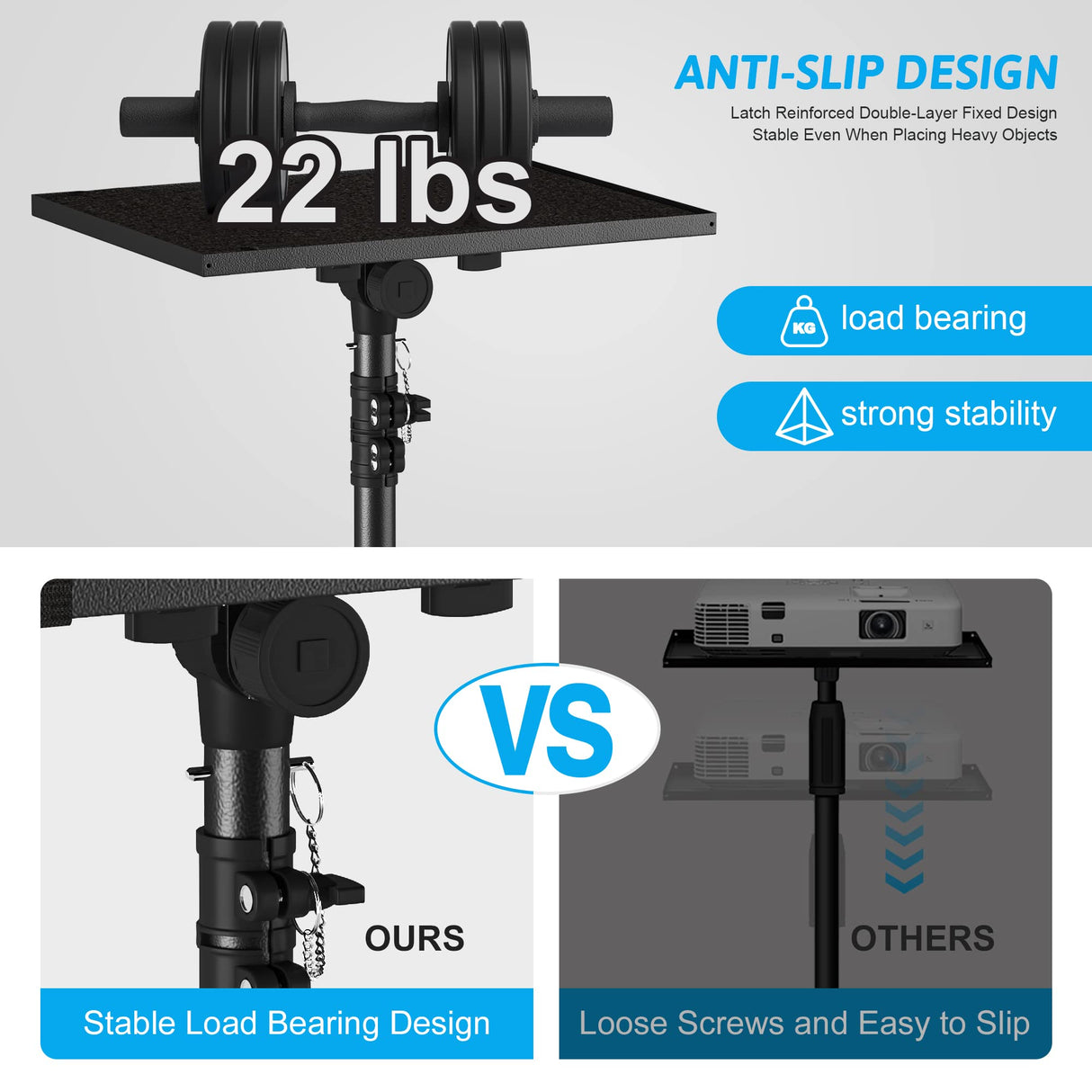 DECOSIS Trípode para proyector de 23.5 a 46.5 pulgadas, soporte de trípode para laptop de altura ajustable con soporte de teléfono de cuello de cisne, soporte de suelo para laptop para oficina, hogar,