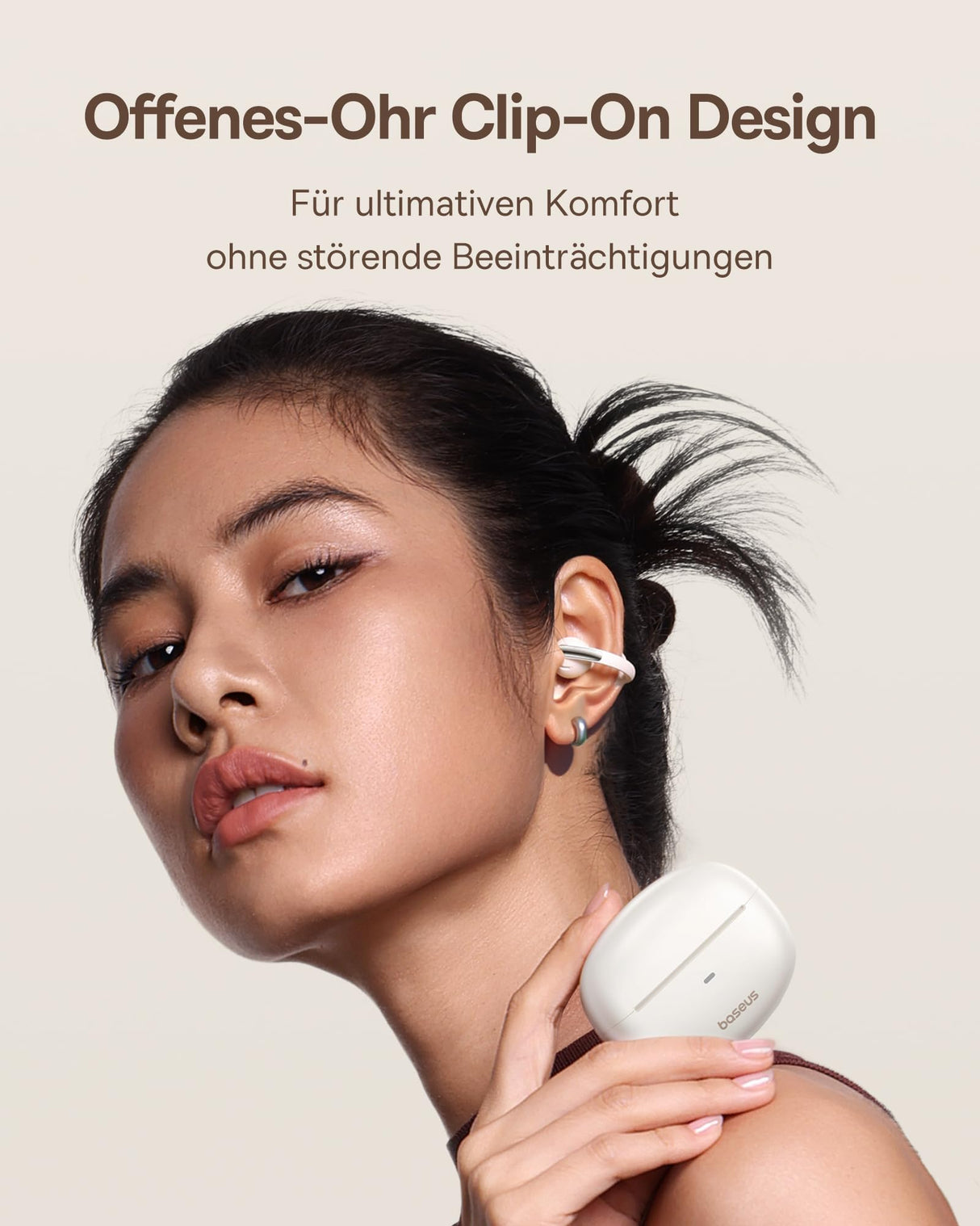 Baseus MC1 Blanc Auriculares Abiertos, Auriculares Bluetooth con Clip & 40H de Autonomía, Calidad de Sonido HiFi Bass Ai, Cómodos & Ligeros (5,2 g), Clip con Protección IP57 contra el Polvo & el Agua