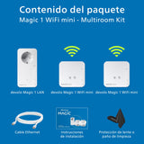 devolo Adaptador WLAN Powerline 8578, mini kit multihabitación WiFi Magic 1, hasta 1200 Mbps, amplificador WLAN Mesh, 2 conexiones LAN, dLAN 2.0, blanco