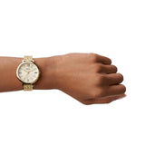 Fossil Jacqueline Reloj para mujer, movimiento de cuarzo con correa de acero o piel, Tono oro y blanco, 36MM