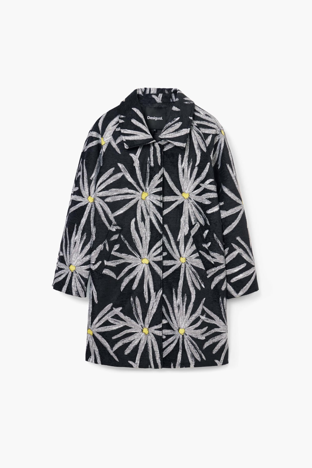 Desigual Abrigo para Mujer Woman Woven Overcoat, Negro, XL