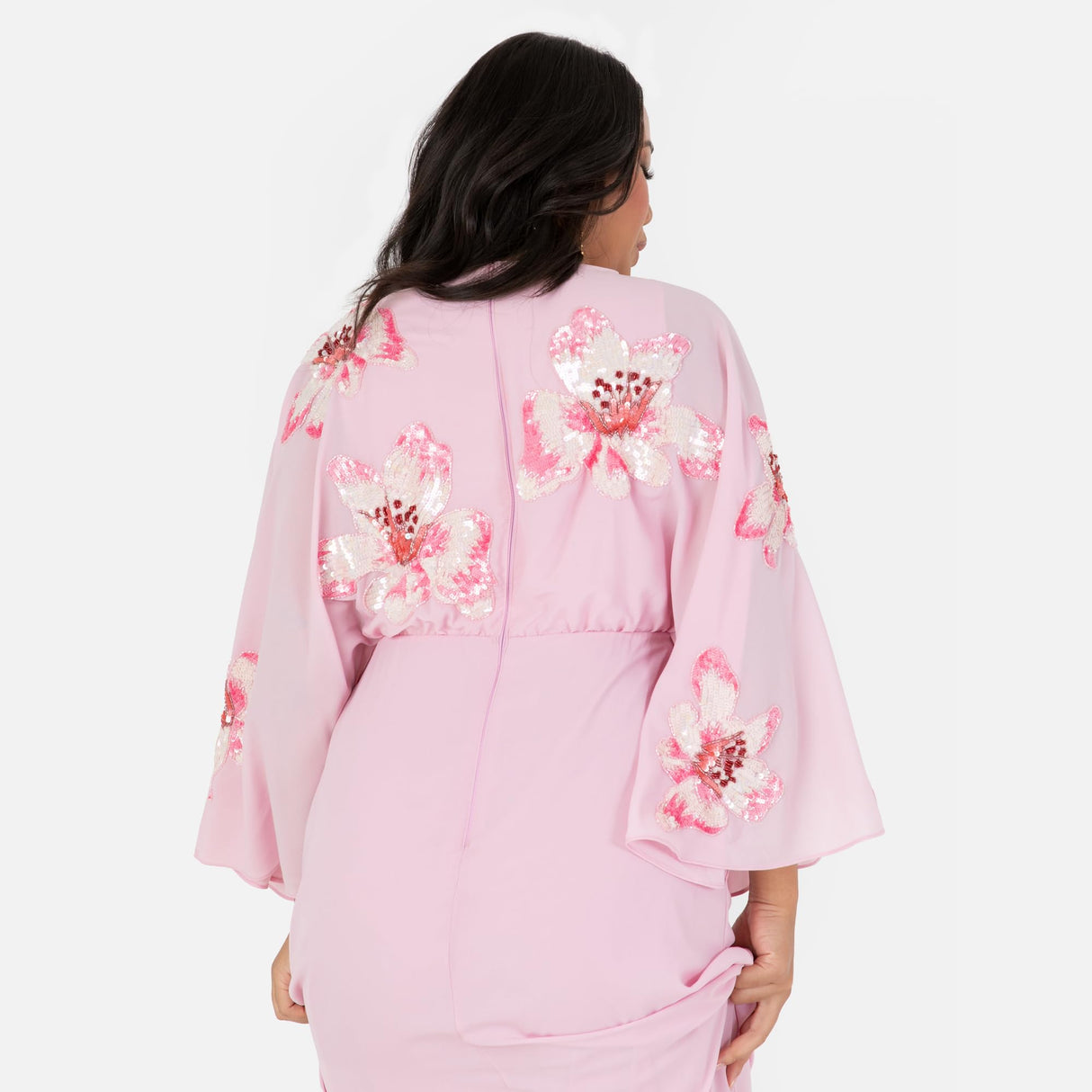 Maya Deluxe Women's Maxi Dress Ladies V-Neck Long Cape Sleeve Floral Sequin Embellished A-Line for Wedding Guest Evening Occasion Vestido, Cherry Blossom, 54 para Mujer