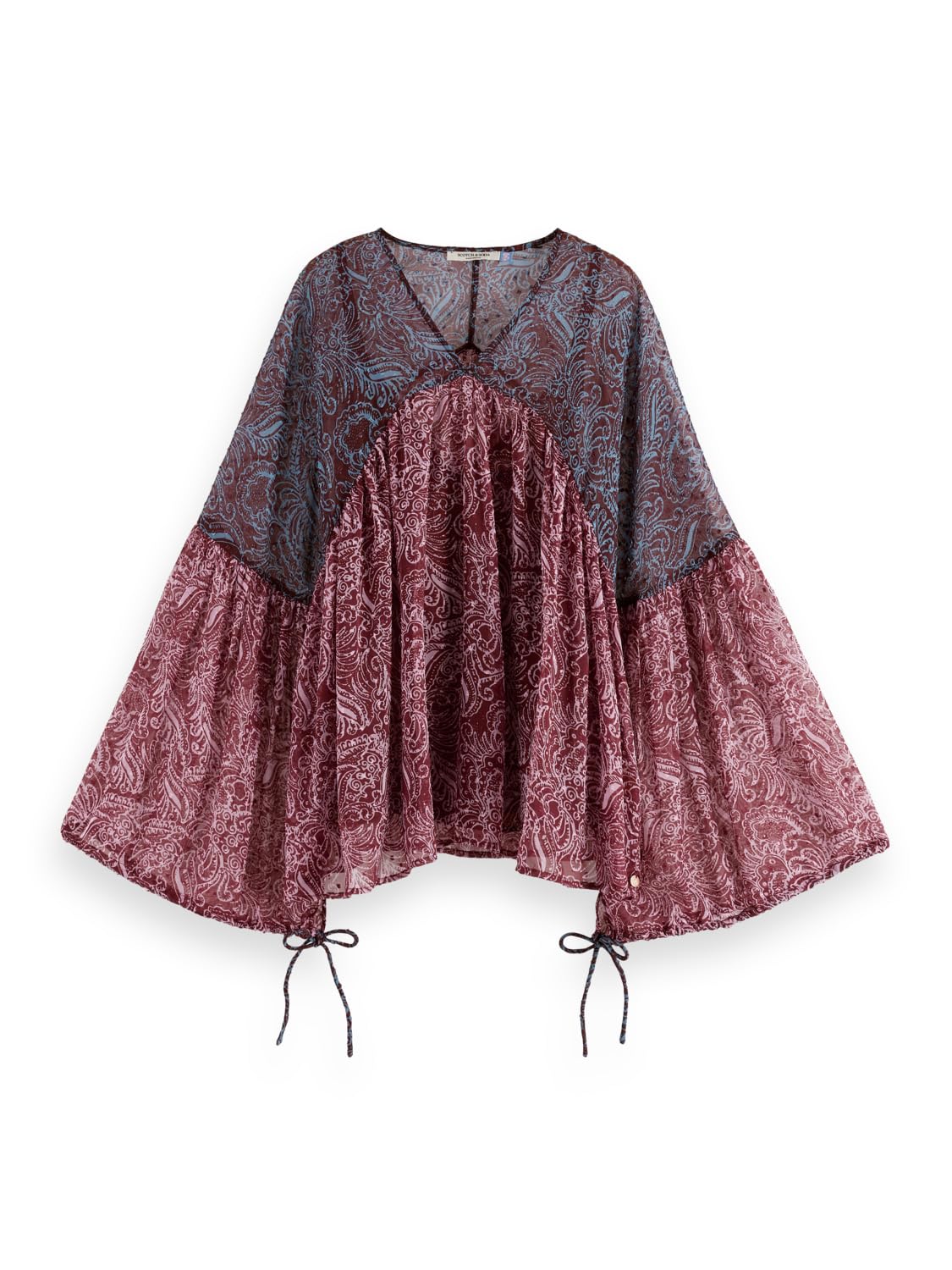 Scotch & Soda Printed Fil Coupe Top Camiseta, Blue Mountain Paisley Mix, 44 Mujeres