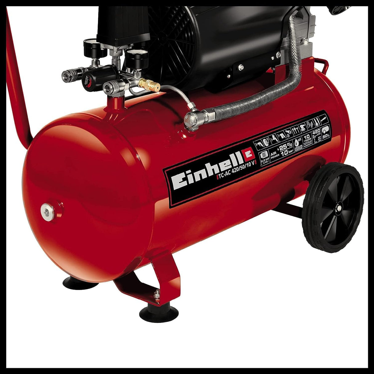 Einhell Compresor TC-AC 420/50/10 V (2200 W, 2850 rpm, 10 bar máx., tanque de 50 l, reductor de presión, manómetro, válvula de retención, válvula de seguridad)