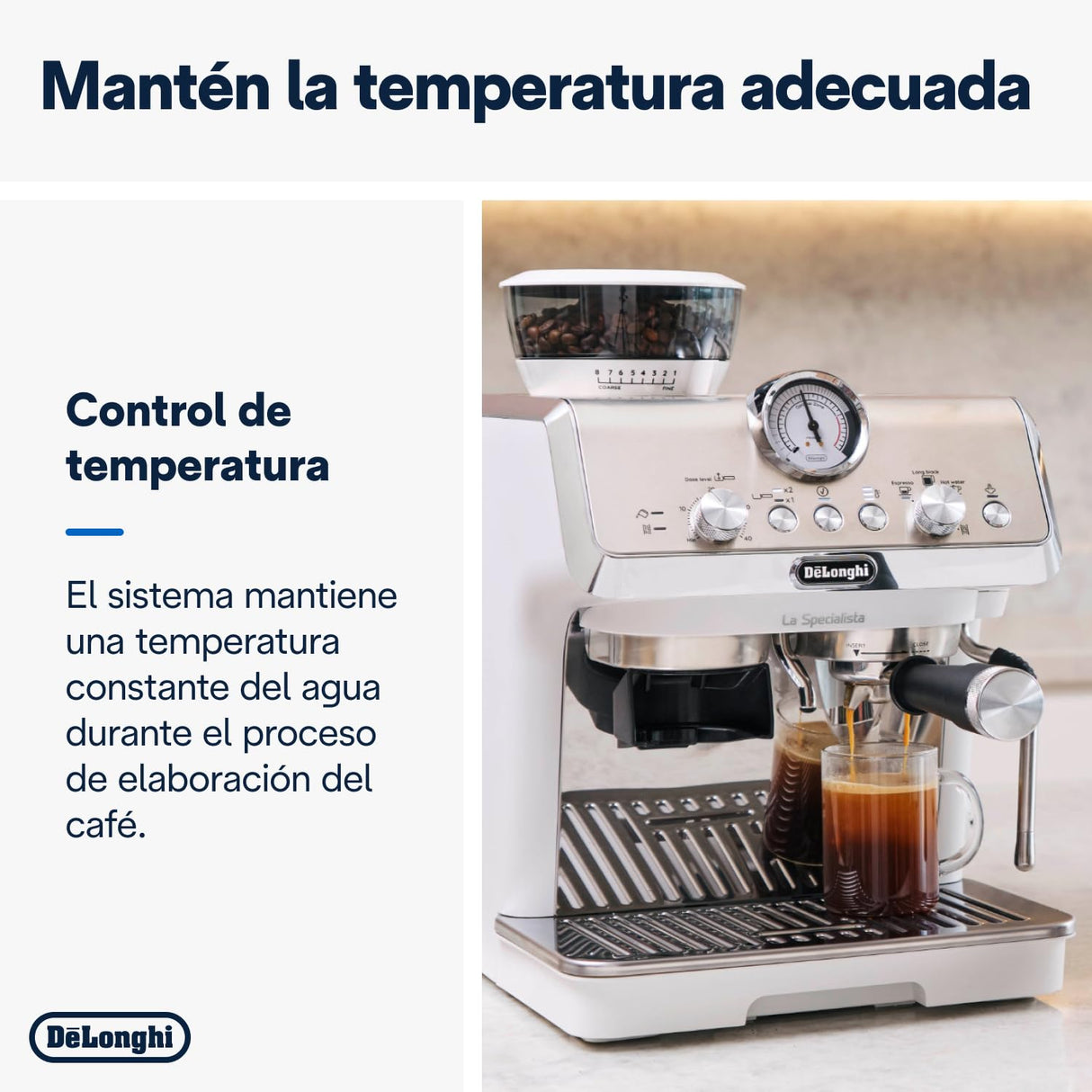 De'Longhi La Specialista Arte EC9155.W, Cafetera Expresso Manual, Tecnología de Molido con Sensor y 8 Ajustes, Control Activo de la Temperatura, Espumador de Leche MyLatte Art, 1550 W, Blanco