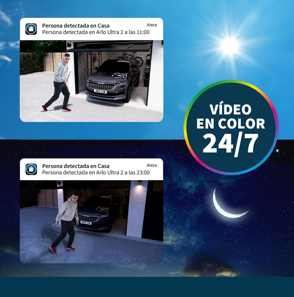 Arlo Ultra 2 Camara de Vigilancia WiFi Exterior 4K, Camara de Vigilancia WiFi Interior, Sensor de Movimiento, Alarmas Para Casa, Visión Nocturna Color, Prueba Arlo Secure Incluida , 2 Cámaras, Blancas