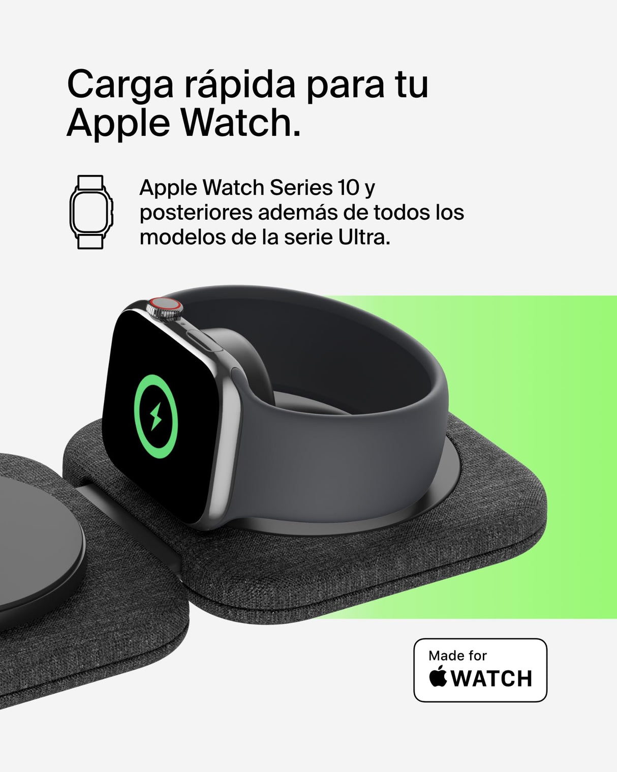 Belkin BoostCharge Pro cargador magnético compatible con MagSafe, base de carga inalámbrica 2 en 1 de viaje de 15 W, estación de carga inalámbrica plegable con Qi2, iPhone 16, Apple Watch 10 y AirPods