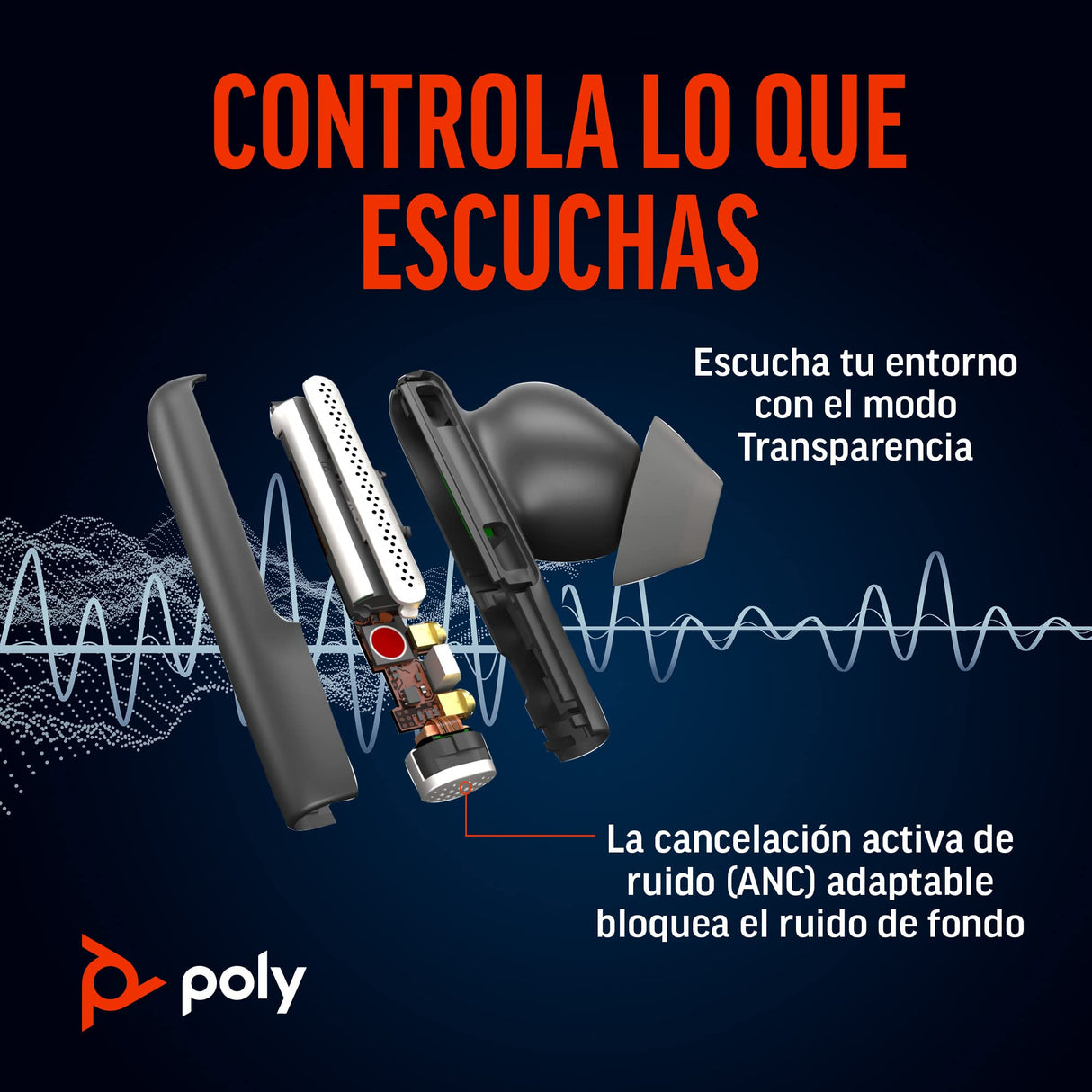 Audífonos Voyager Free 60 con gran capacidad inalámbrica de Poly (Plantronics) — Micrófonos con cancelación — Cancelación de ruido activa (ANC), Estuche de carga portátil, Compatible: iPhone, Android