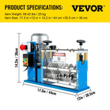 VEVOR Máquina pelacables eléctrica, SMS-038 Potencia 370 W 220 V 50 Hz Peso 25 kg Herramienta pelacables Azul Material Aluminio, Acrílico, Alambre de Cobre para gestionar simultáneamente diferentes