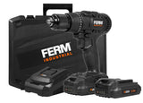 FERM Taladro inalámbrico industrial, FI20 V, 50 Nm, motor de 4 pines, incluye 2 baterías de 2,0 Ah y maletín de almacenamiento
