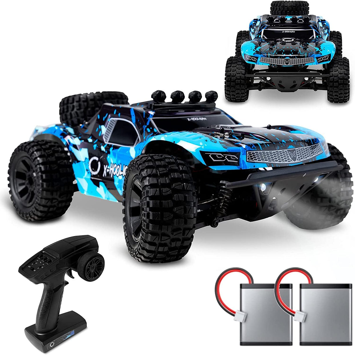 Overmax X-Hooligan Gran Coche de Control Remoto Rápido Escala 1:10 Velocidad 35 km/h Alcance 100 Metros 4x4 Drive 40 Minutos Conducción Diversión Iluminación LED