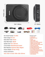 VEVOR Subwoofer para Debajo del Asiento para Automóvil 254 mm 300 W Altavoz Compacto para Coche Amplificador Incorporado Entrada Bajo Controlador de Volumen Control Remoto con Cable