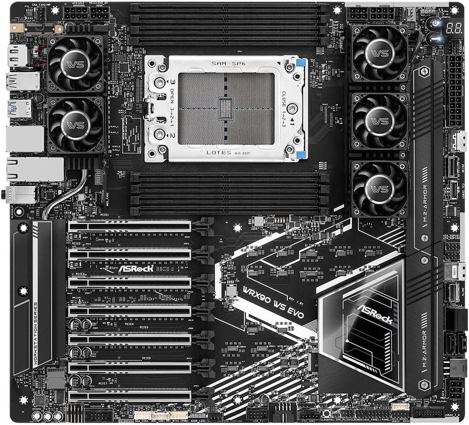 Asrock WRX90 WS EVO, Workstation, AMD WRX90, sTR5, EEB, 8 DDR5 ECC, Dual 10G LAN, SlimSAS, MCIO, 7x PCIe5 x16, 2x M.2