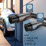 Launch Cable de Carga Tipo 2-22kW 7M 32A para Coche eléctrico, Ideal para EV/PHEV Tipo 2 a Tipo 2, 3 Fases, IP55, con Bolsa de Transporte. Compatible con vehículos T-Mode y E-Golf.