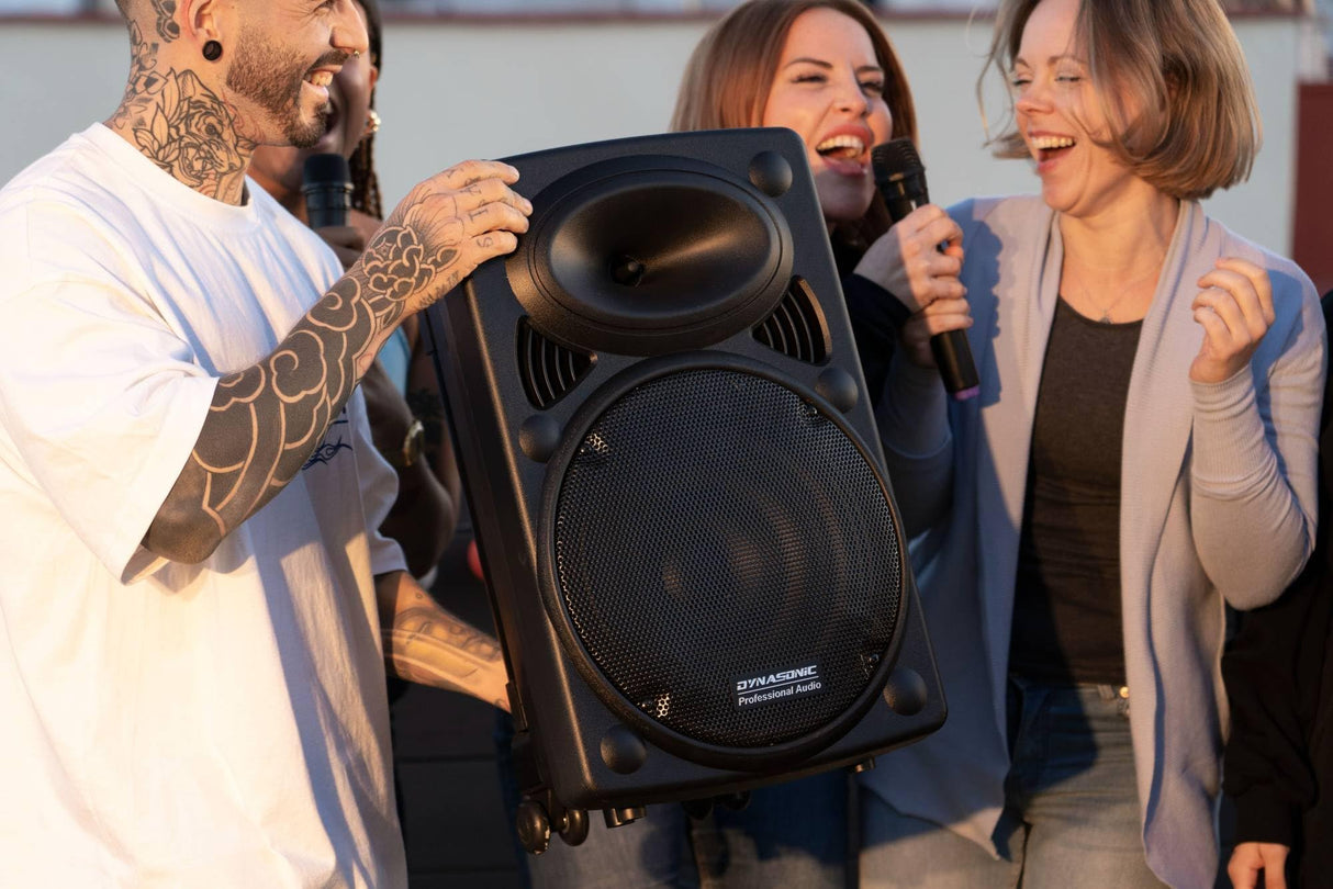 DYNASONIC - DYNAPRO 15 Plus (3ª Generación Pack Tripode) Altavoz Bluetooth Portatil Profesional, Altavoz Bluetooth Potente 1000W 2 microfonos Karaoke, Soporte Tablet y tripode UHF