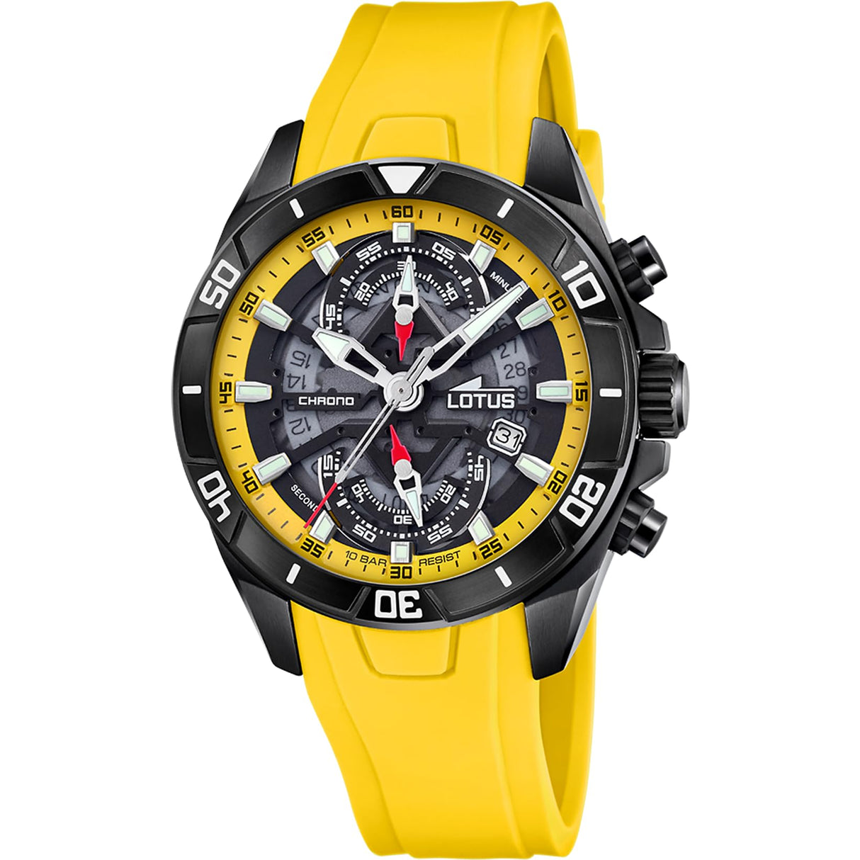 Lotus Reloj Hombre 18945/1 Vortex Caja de Acero Inoxidable 316l Negro Correa de Caucho Amarillo