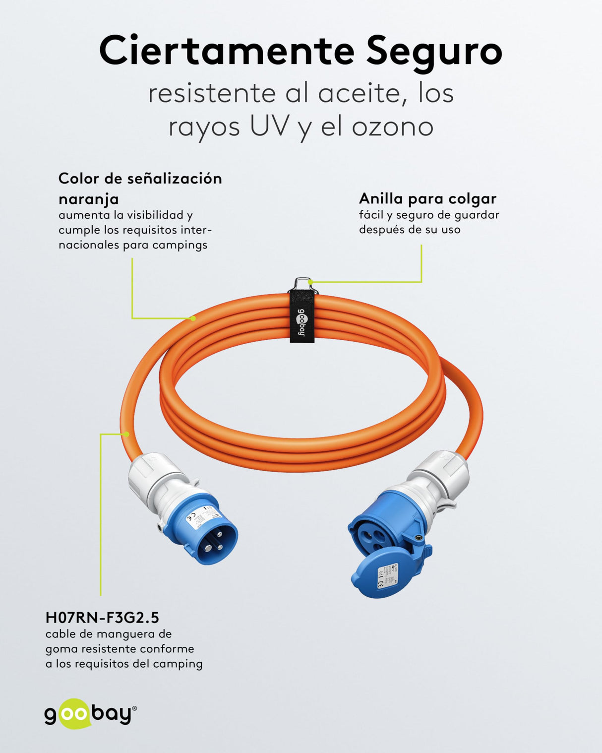 goobay Cable alargador CEE para Caravana, 25m, Enchufe CEE a Toma CEE, Toma CEE con Tapa de Cierre, IP44, Cable de Camping, autocarava y Caravana, 76230