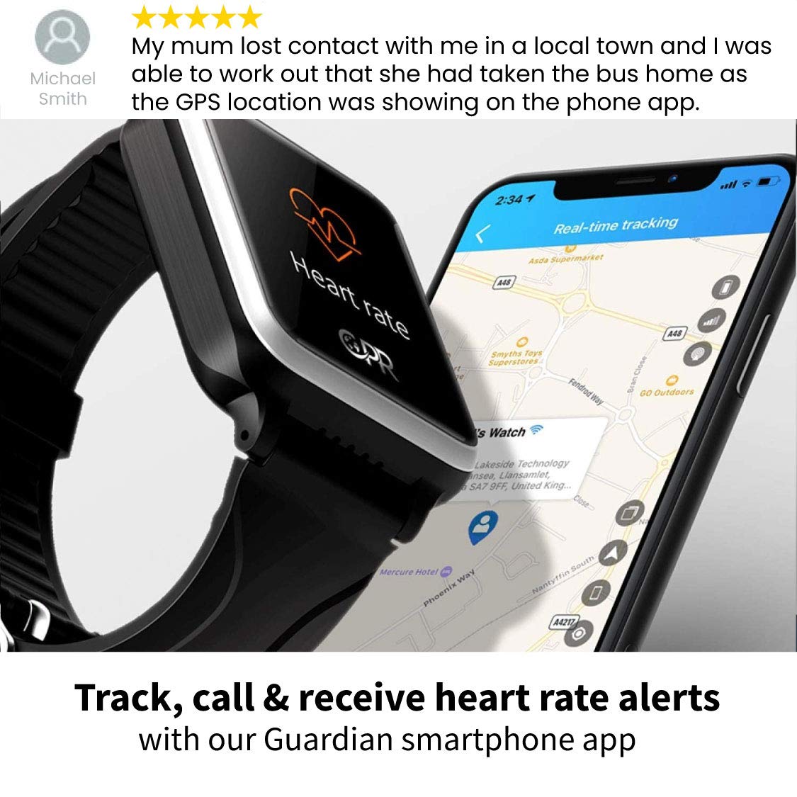 Reloj Inteligente CPR Guardian II para Padres y Seres Queridos, la próxima generación de protección en Caso de Emergencia. Mantener al Usuario Activo, Independiente y Seguro en Todo Momento (Gris)