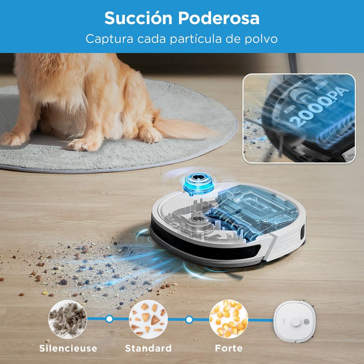 Midea M6 Robot Aspirador y Fregasuelos con Sistema Inteligente de Navegación LiDAR,Aspirador Robot,Autonomía 140 min,Potencia de Succión de 2000Pa,Control App,para Pelo de Mascotas y Suelos Duros